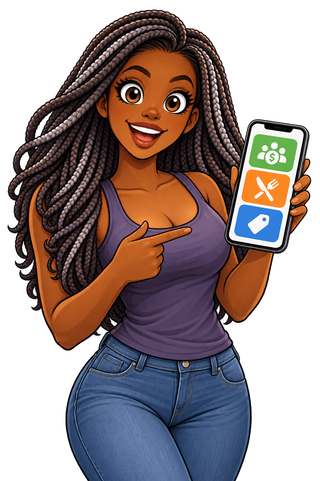 SmallByteApps character holding a phone with app choices